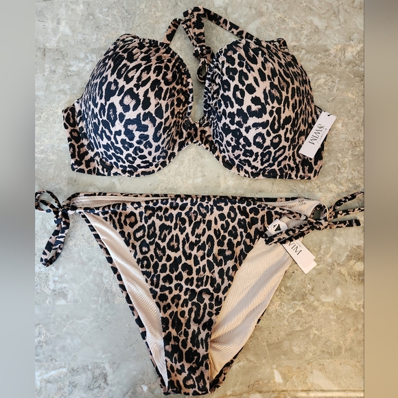 40D/XXL VS Swim Sexy Tee Bikini Top Side Tie Bikini Set Leopard - Picture 1 of 6